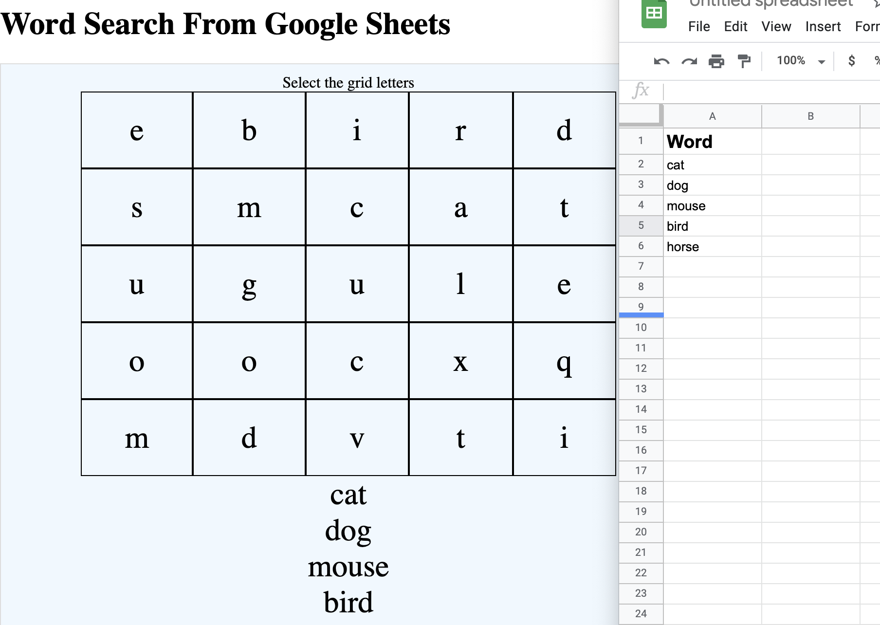 Free WordSearch Generator with Words from Google Sheets Data – Google